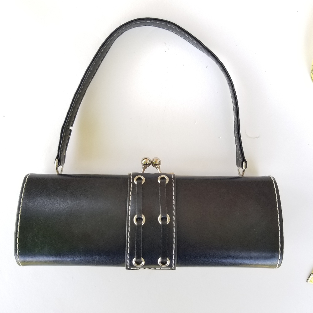 Womans Mini Black Leather Clutch Bag